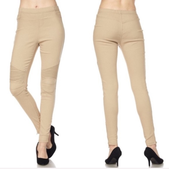 KHAKI ankle zip pull on moto leggings S/M - Picture 7 of 8